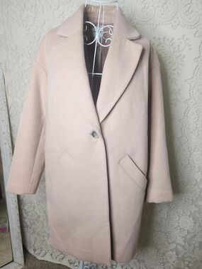 Women’s Oversized Beige Wool-Blend Pea Coat